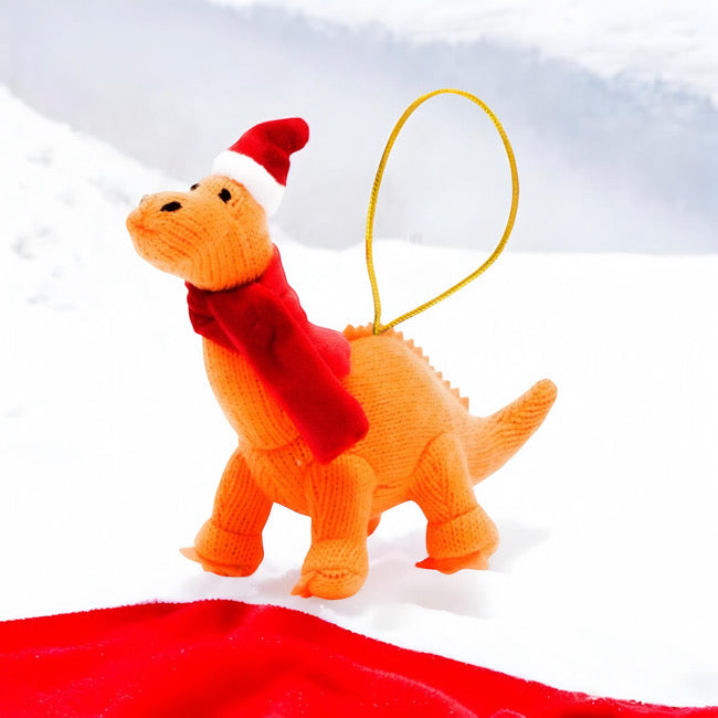 Knitted Diplodocus Dinosaur Christmas Decoration