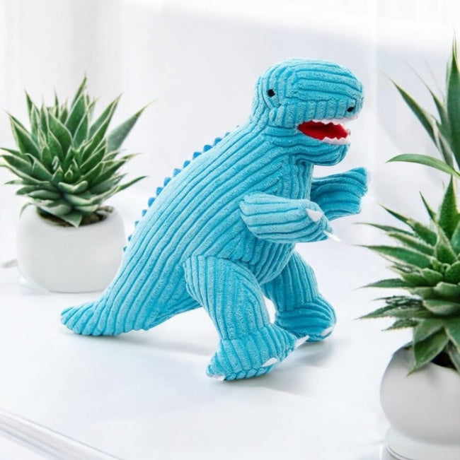 Corduroy T-Rex Dinosaur Soft Toy Neon Blue