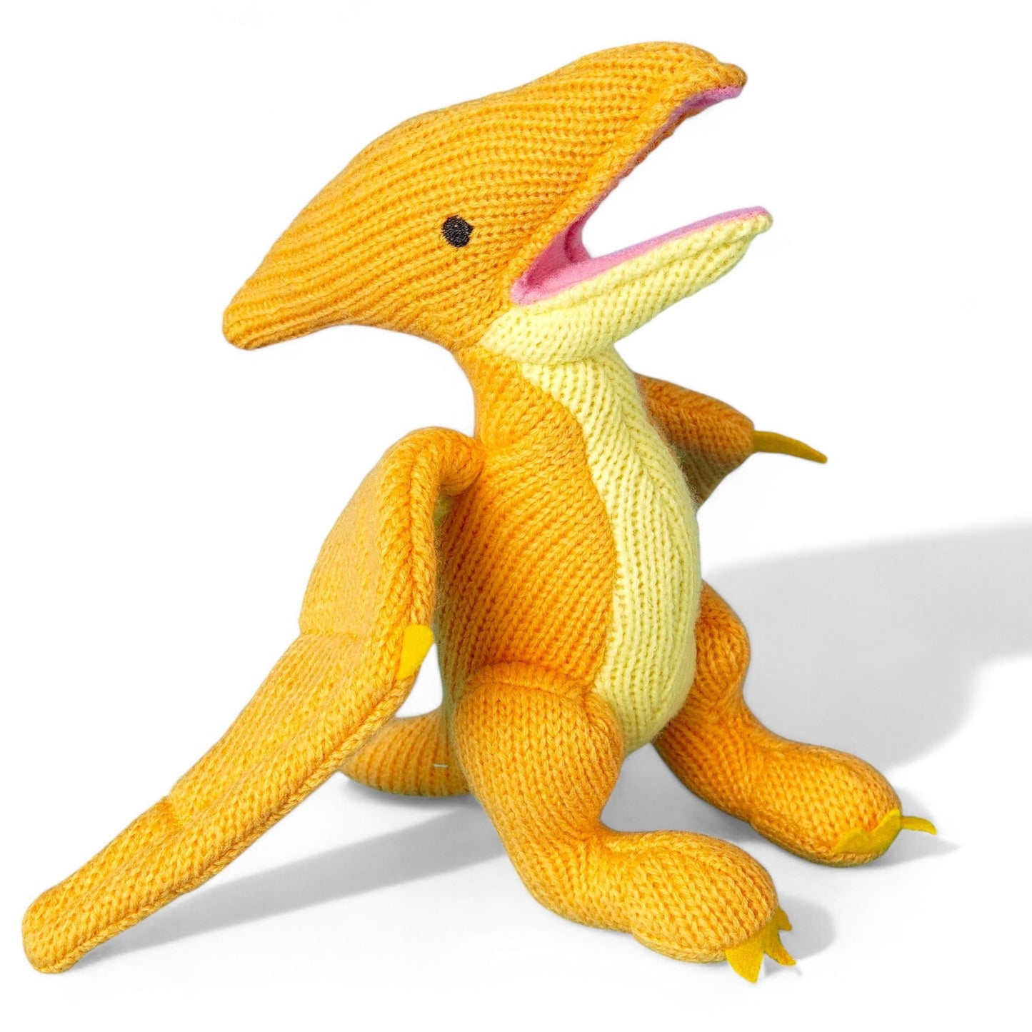 Knitted Pterodactyl Dinosaur Soft Toy Bright Yellow