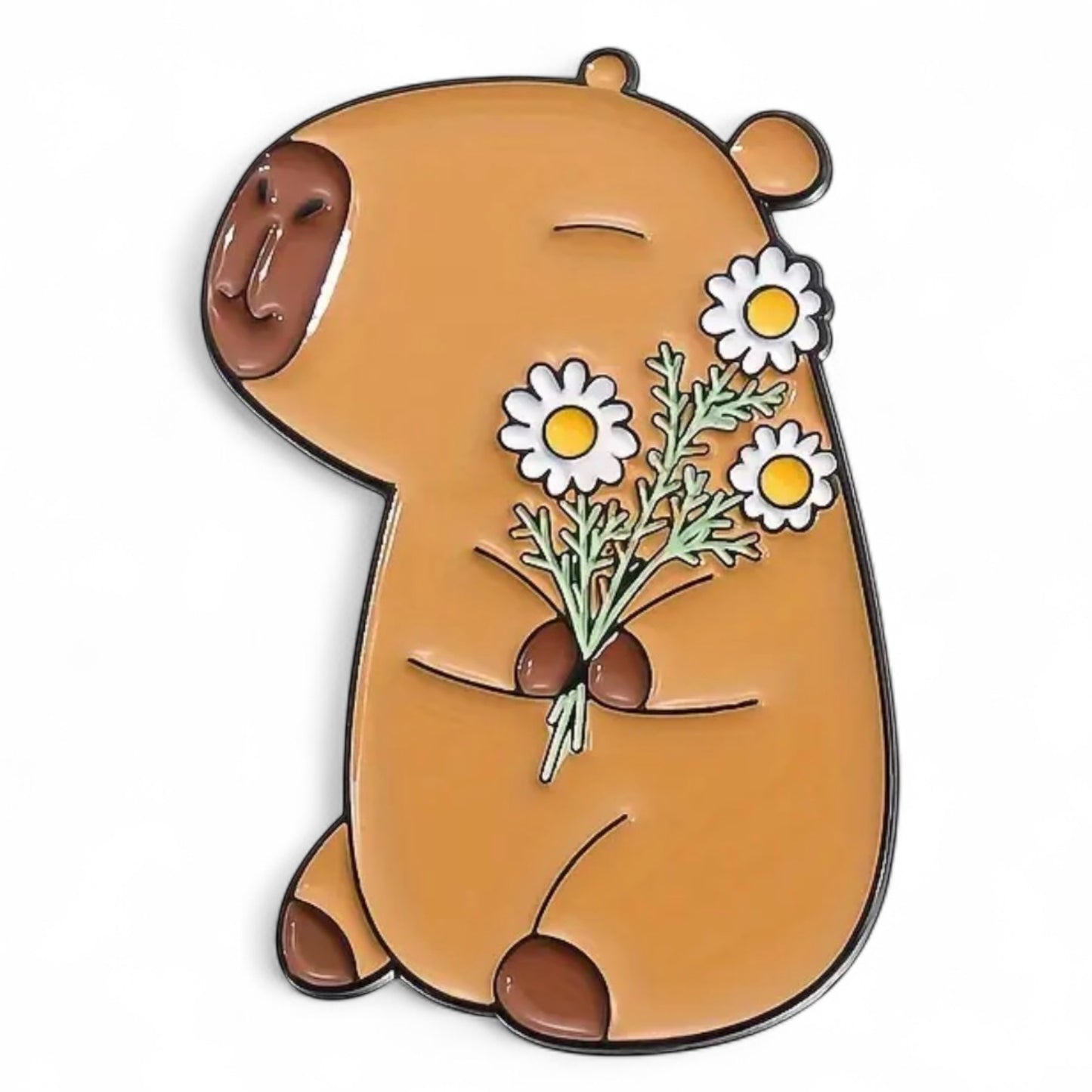 Capybara with Flowers Pin Badge