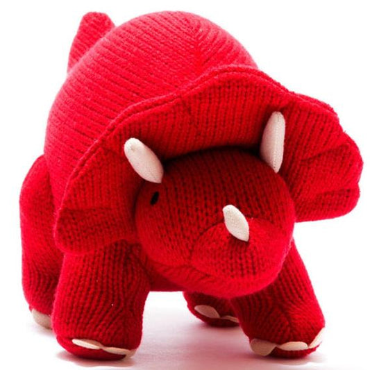 Knitted Triceratops Dinosaur Soft Toy Bold Red
