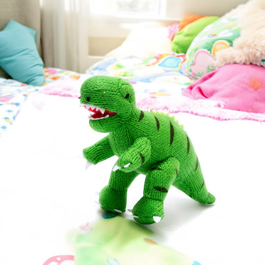 Knitted T Rex Rattle Bright Green