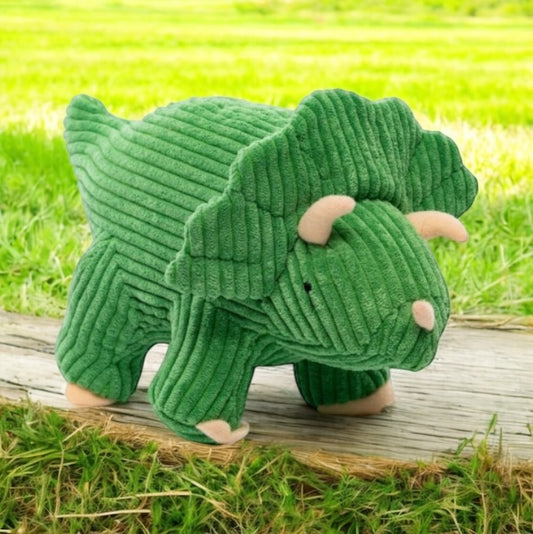 Corduroy Triceratops Dinosaur Soft Toy Bold Green