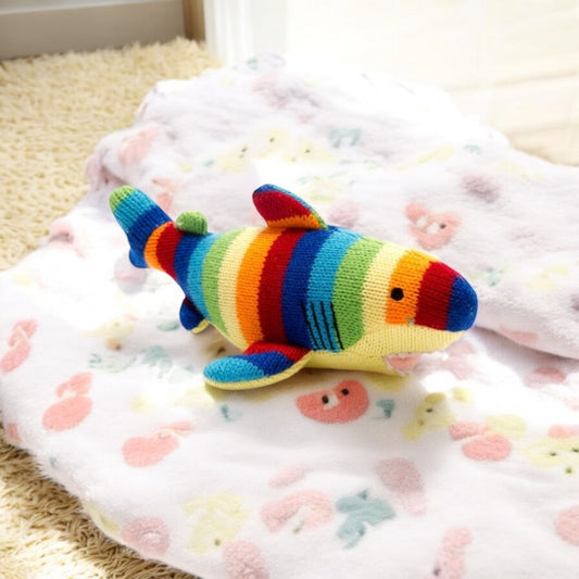 Knitted Shark Rattle Bold Bright Stripes