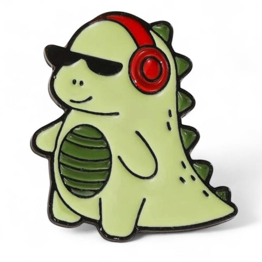T-rex Headphones Pin Badge
