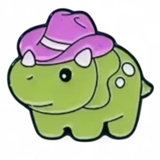 Triceratops Cowgirl Pin Badge